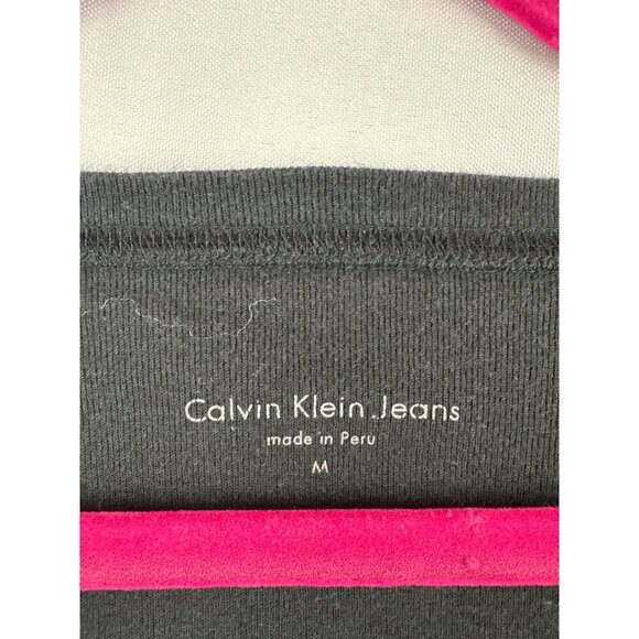 Calvin Klein Jeans Womens Black V-Neck Top With Script Logo Print Medium - Picture 3 of 5